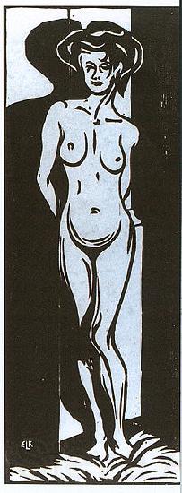 Ernst Ludwig Kirchner Nude young woman in front of a oven - Woodcut - Museumslandschaft Hessen, Kassel Spain oil painting art